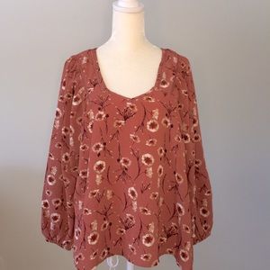 Francesca’s Pink Floral Square Neck Blouse